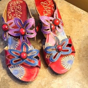 NWOT Stylish floral leather wedges